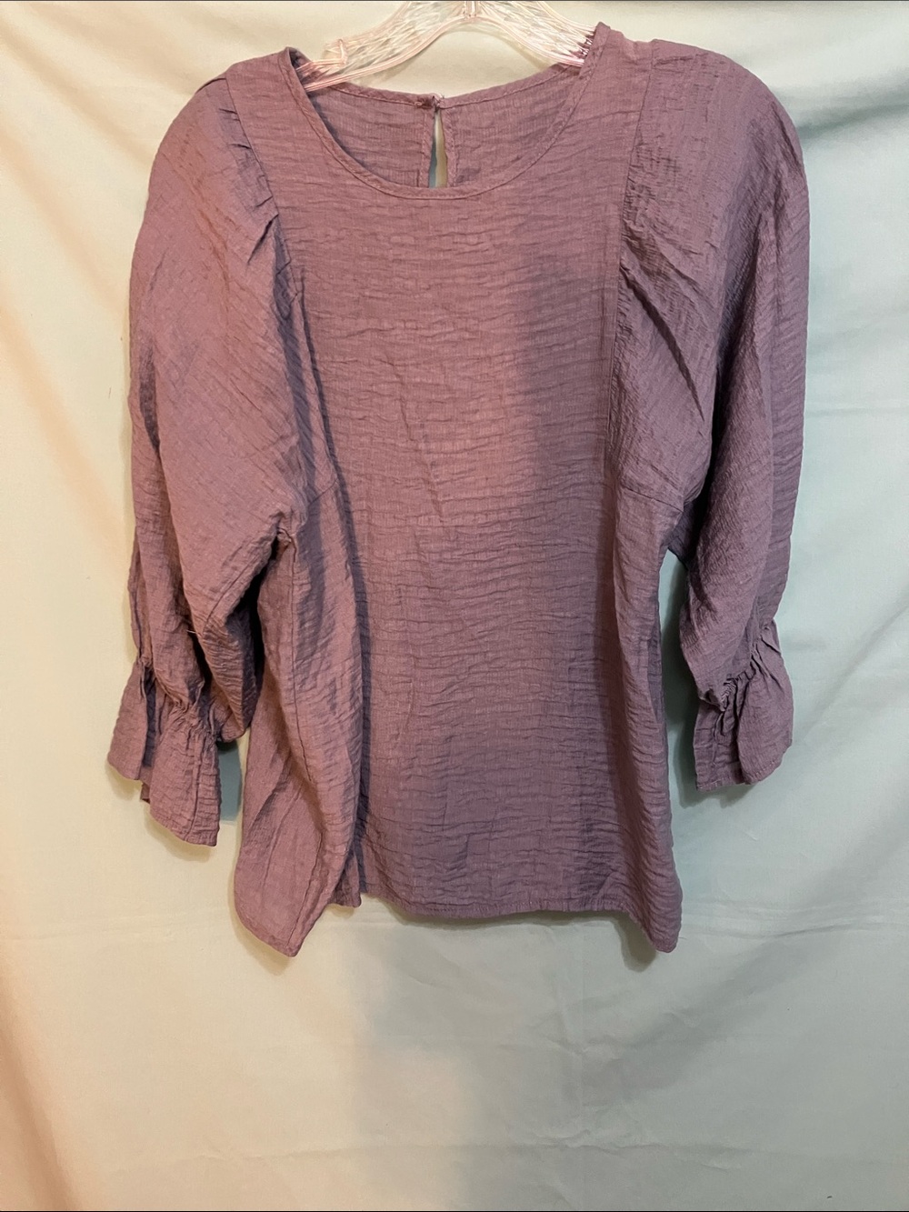 SHEIN Mauve Puff-Sleeve Textured Blouse